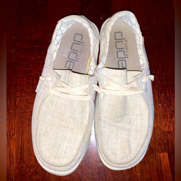 Hey Dude Shoes Hey Dude Brand Cream Sparkly Slip On Tennis Shoes